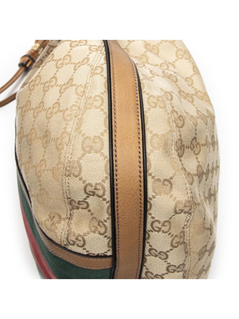 Gucci Web Rania Drawstring Hobo Tan Beige GG Canvas - Picture 8 of 10